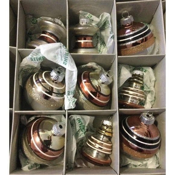 Christopher Radko Shiny Brite Glass Gold Silver Christmas Ornaments Set of 9 - Picture 1 of 5